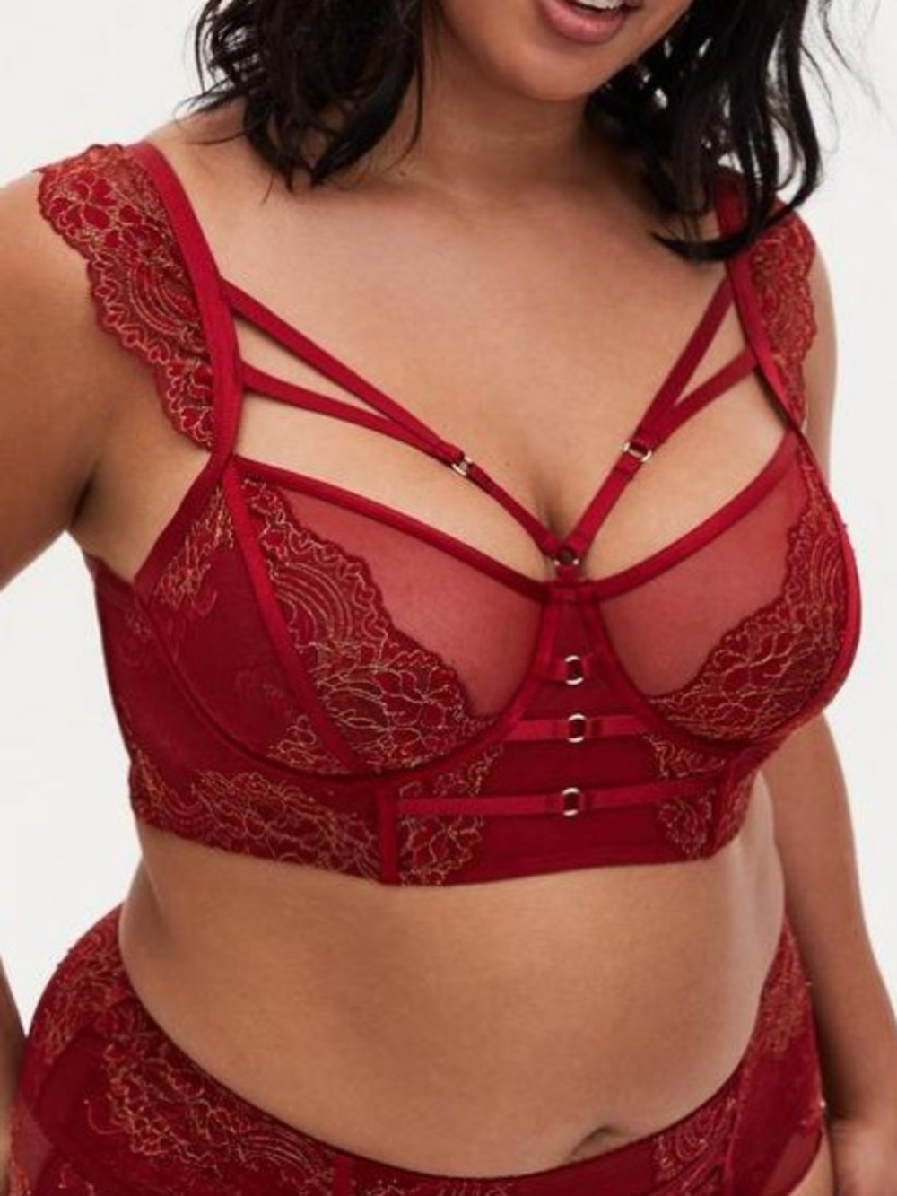 Plus-Size Red Lace Longline Strappy Bra